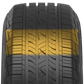 A 3D rendered image of the HPT's tread pattern and side wall, with the contact patch highlighted in yellow. This highlights the optimized design of the entire tire from shoulder to shoulder, allowing for reduced noise when driving. 