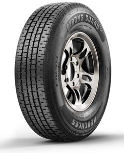 Left side tread and rim view of the Strong Guard Specialty Trailer tire.