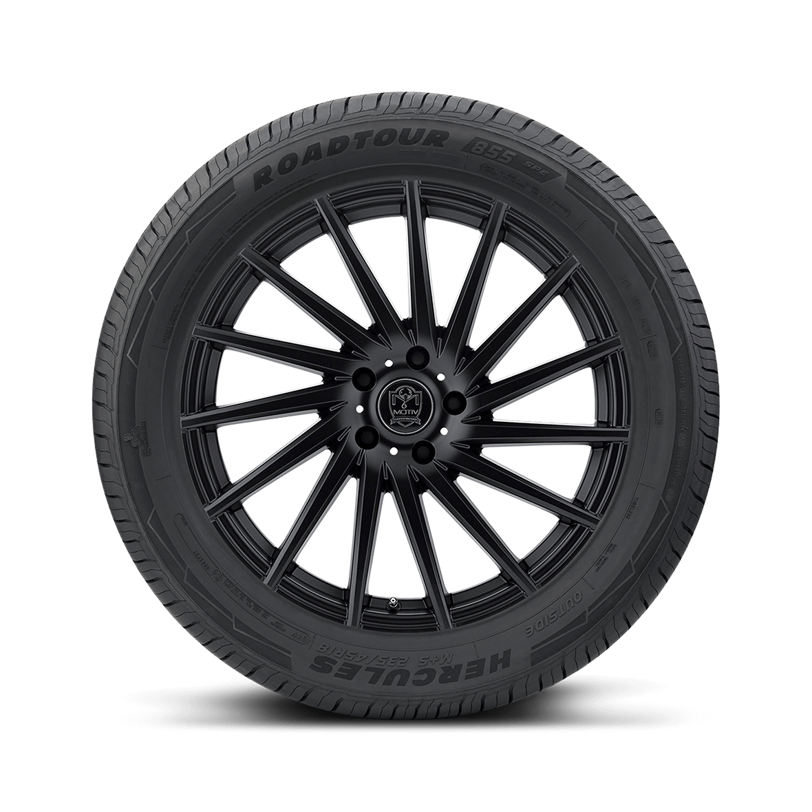 Straight on view of the Roadtour 855 SPE sidewall design and rim on a white background. 