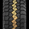 A 3D rendered close-up image of the X-Venture's tread block design with the pattern highlighted in yellow. The unique, asymmetrical design and tooth-like grooves improve durability.