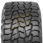 A 3D rendered close-up image of the X-Venture's tread block design with the pattern highlighted in yellow. The unique, asymmetrical design and tooth-like grooves improve durability.