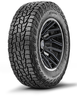 Left side tread and rim view of the Terra Trac AT-X Venture tire.