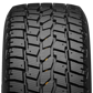 A close-up image of the XUV tire tread with the tie bars in the center highlighted in yellow. This allows for decreased breaking distance on wet surfaces.