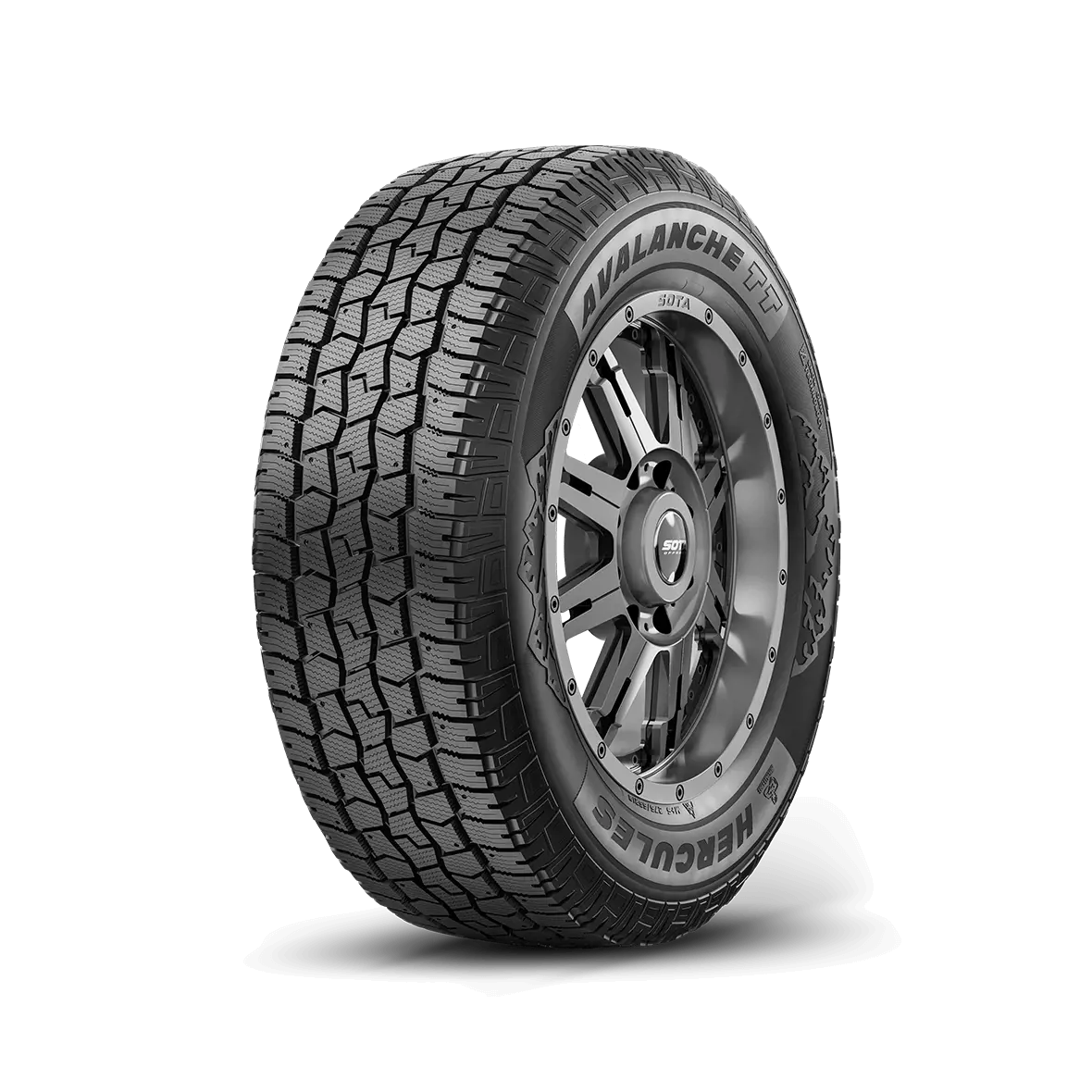 A Hercules Tires Avalanche TT tire on a white background, skewed to the left.
