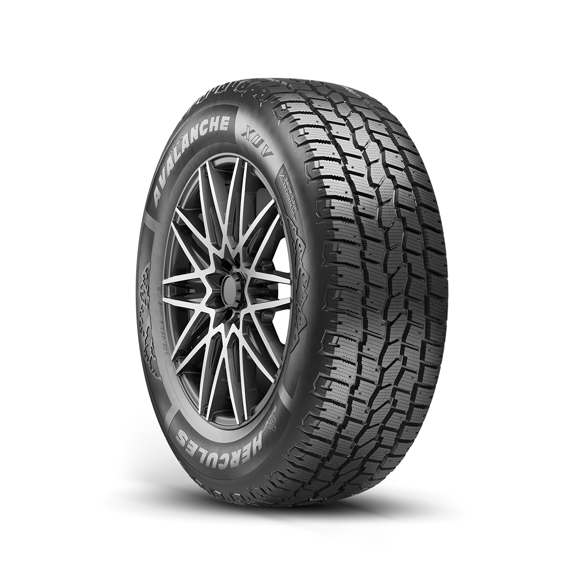 Right side read and rim view of the Avalanche XUV tire on a white background.
