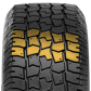 A close-up image of the TT tire tread with the contact patch pattern highlighted in yellow. The pattern is narrow, which is optimized for winter weather handling. 