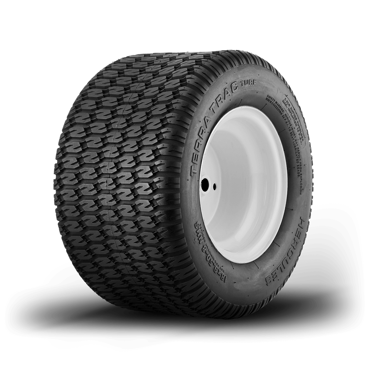 Left side tread and rim view of the Terra Trac Turf tire on a white background. 