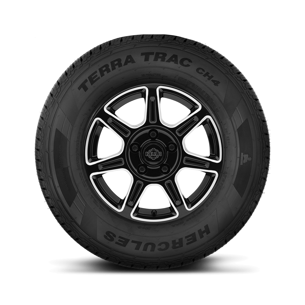 Straight on view of the Terra Trac CH4 sidewall design and rim on a white background. 