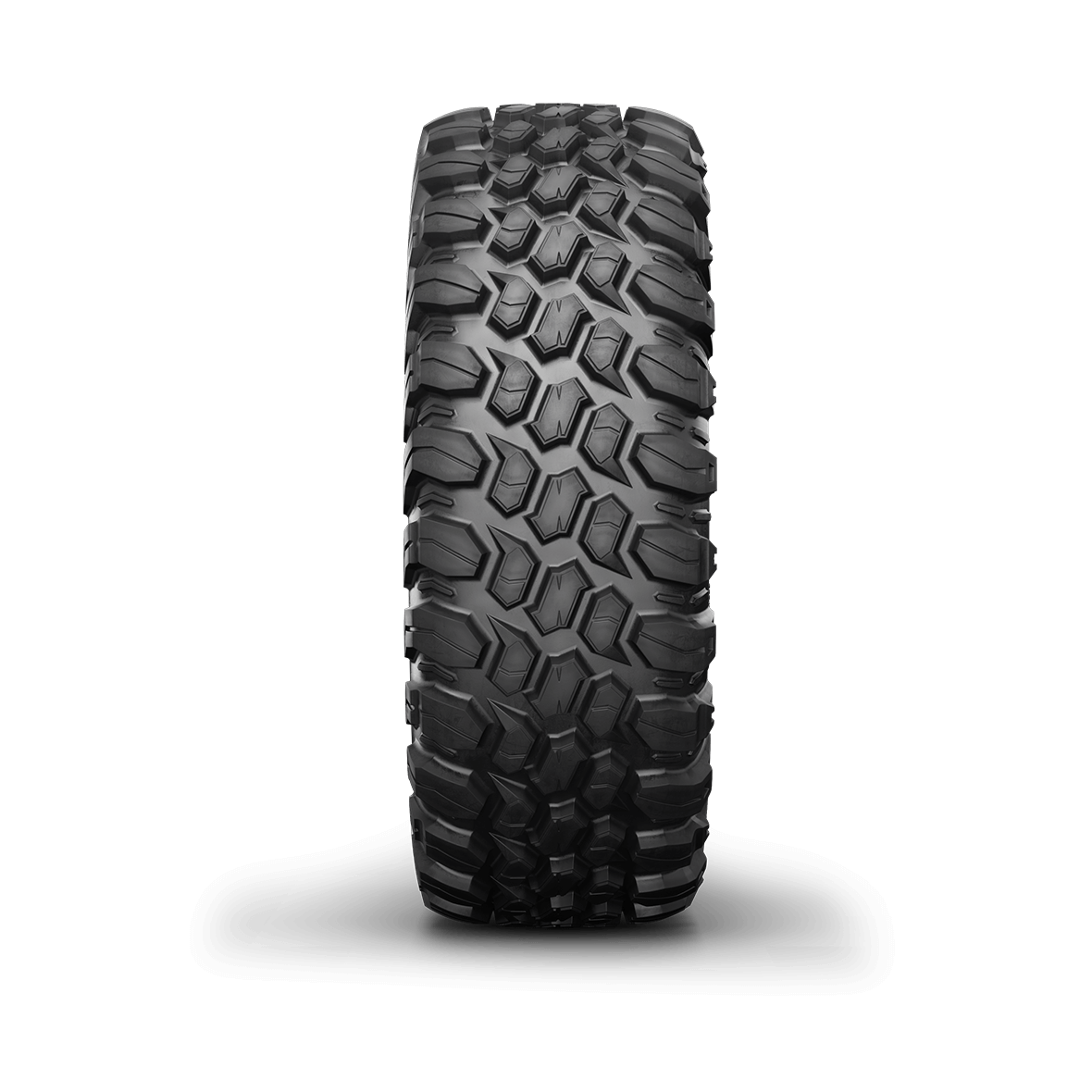 Close up tread view of the TIS brand UT1 tire on a white background. 