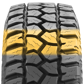A 3D rendered close-up of the tire's profile, with the contact patch highlighted in yellow. This allows for maximum road contact, traction, and treadlife. 