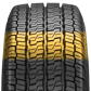 A 3D rendered close-up image of the CH-4 with the tread highlighted in yellow across the tire. This highlights the structurally reinforced design, allowing for a strong, durable tire. 