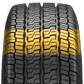 A 3D rendered close-up image of the CH-4 with the tread highlighted in yellow across the tire. This highlights the structurally reinforced design, allowing for a strong, durable tire.