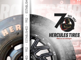 The Hercules Tires logo reimagined with a large 70 for the 70th anniversary. 