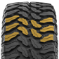 A 3D rendered close up image of the TIS-TT1 tread blocks highlighted in yellow. This design allows for maximum traction on a variety of terrains. 
