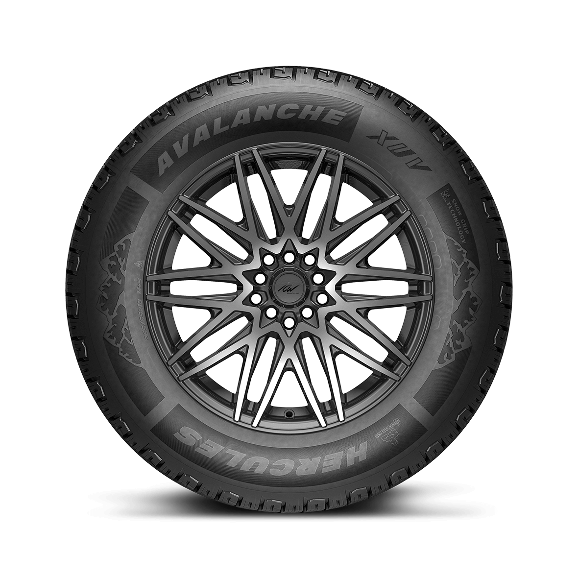 Straight on view of the Avalanche XUV sidewall design and rim on a white background.