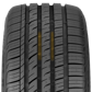 A close-up view of the RT-5's tread, with the ridged grooves highlighted in yellow. This design allows the tire to quickly dispel water, allowing for better traction on wet surfaces.