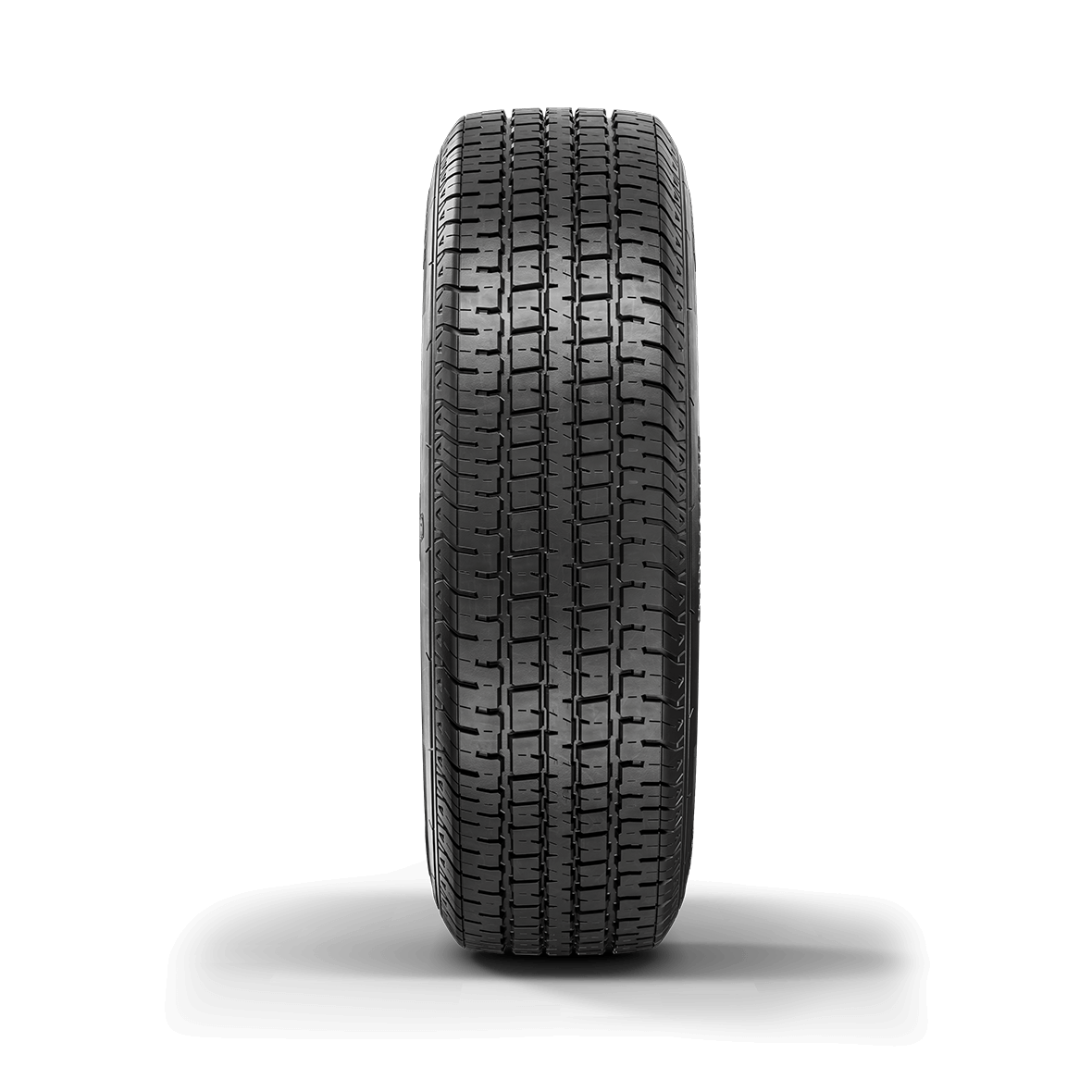 Close up tread view of the Strong Guard Specialty Trailer tire on a white background. 