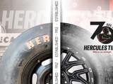 An inforgraphic showing Hercules Tires "then and now" with an old tire side by side with a new tire, and the 70th anniversary logo in the top right corner. 