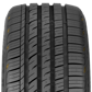 A 3D rendered image of the RT-5's tread with the pattern highlighted in yellow. The outer tread blocks are thicker for better traction, and the inner tread blocks are thinner for reduced resistance. 