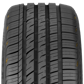 A 3D rendered image of the RT-5's tread with the pattern highlighted in yellow. The outer tread blocks are thicker for better traction, and the inner tread blocks are thinner for reduced resistance.
